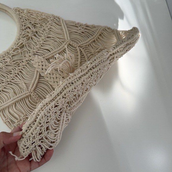 Boho Crocheted Handbag/Purse 20" Beach Vacation Resort Boho Cream Euro Summer - Picture 11 of 15